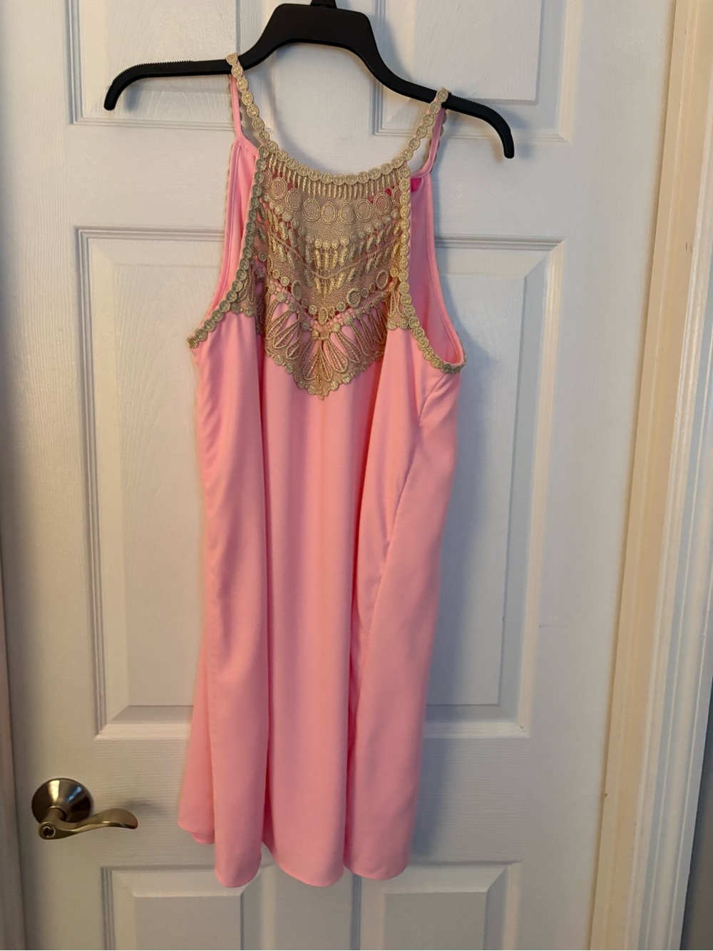 Lilly Pulitzer Pink Mini Dress with Gold Lace Yoke